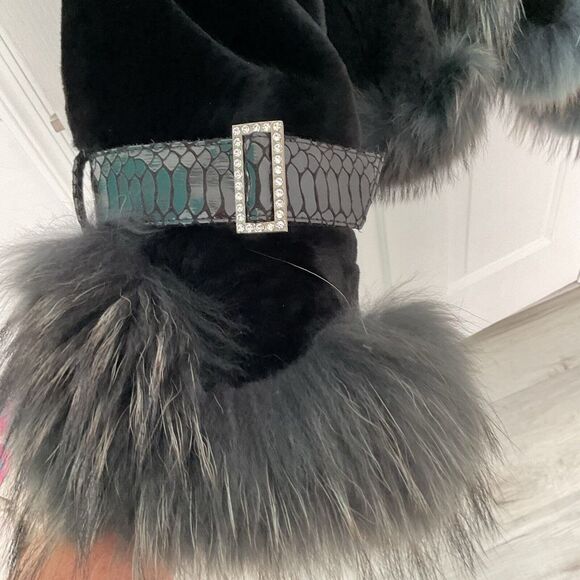 NEW Rosleen BLUE FUR COAT LEATHER BELT ACCENTS FULLY LINED ZIP SIZE 18 - Picture 7 of 15